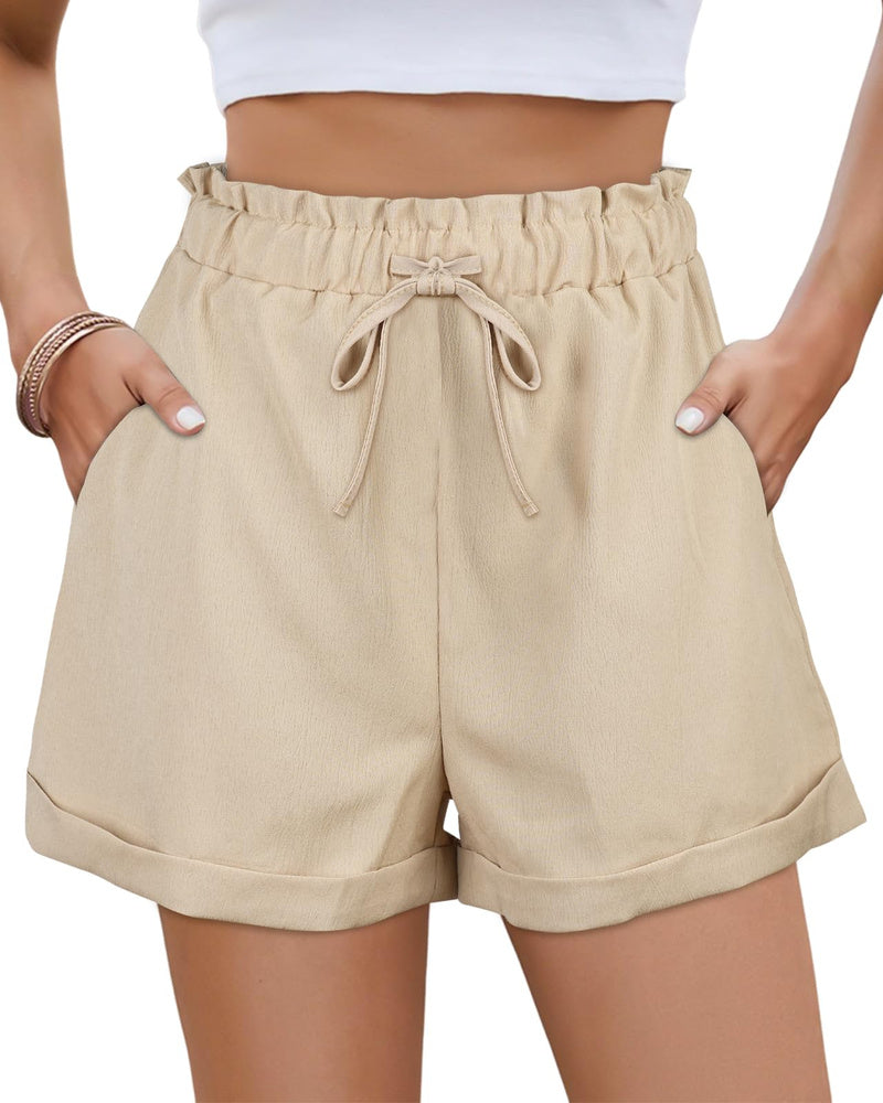 Emily Shorts Mujer Verano – Cintura Alta, Cordón Ajustable y Bolsillos