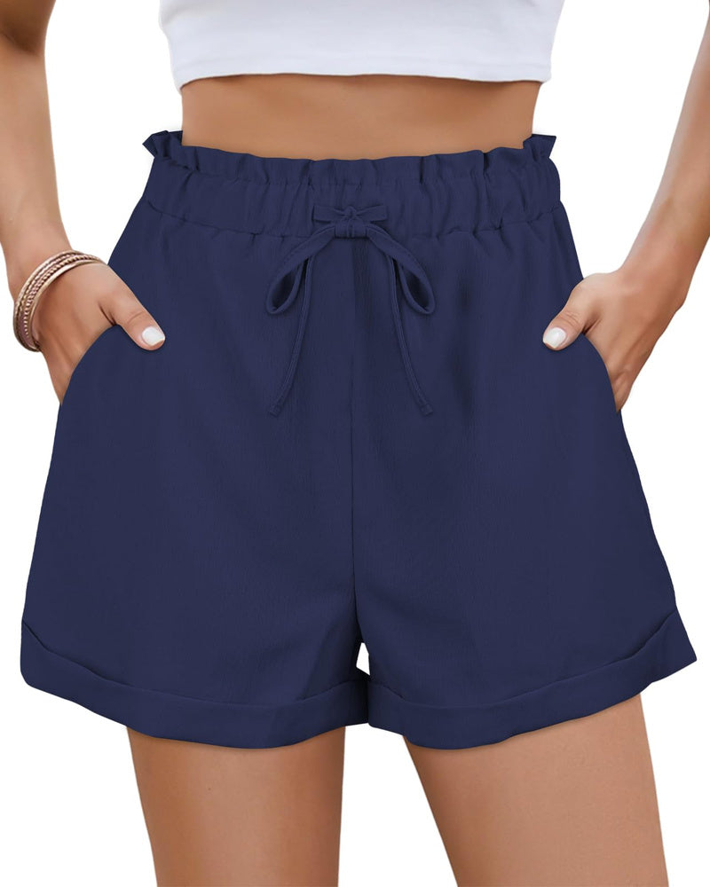 Emily Shorts Mujer Verano – Cintura Alta, Cordón Ajustable y Bolsillos