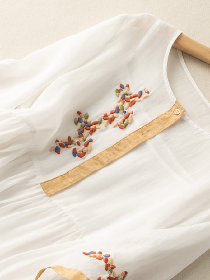 Zara Vestido Bohemio para Mujer – Vestido de Algodón y Lino Bordado Étnico
