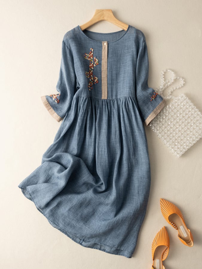 Zara Robe bohème pour femme – Robe en coton et lin brodée ethnique