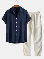 Richard Ensemble d'été pour homme – Ensemble élégant chemise et pantalon en lin
