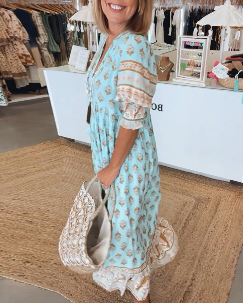 Robe Femme Tallulah – Robe Imprimée à Col V avec Manches Mi-Longues et Coupe Confortable