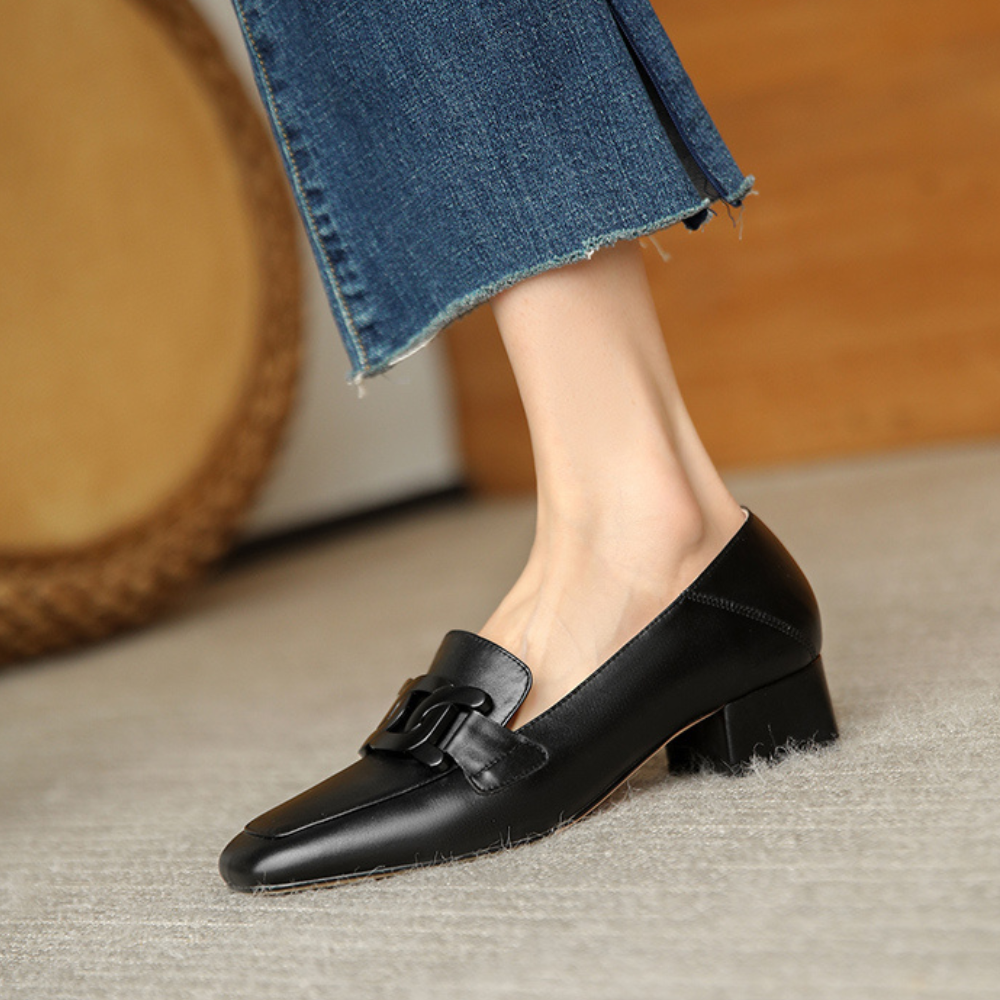 Lucienne Chaussures Mary Jane pour Femme – Mocassins en Cuir avec Talon Chunky Élégant
