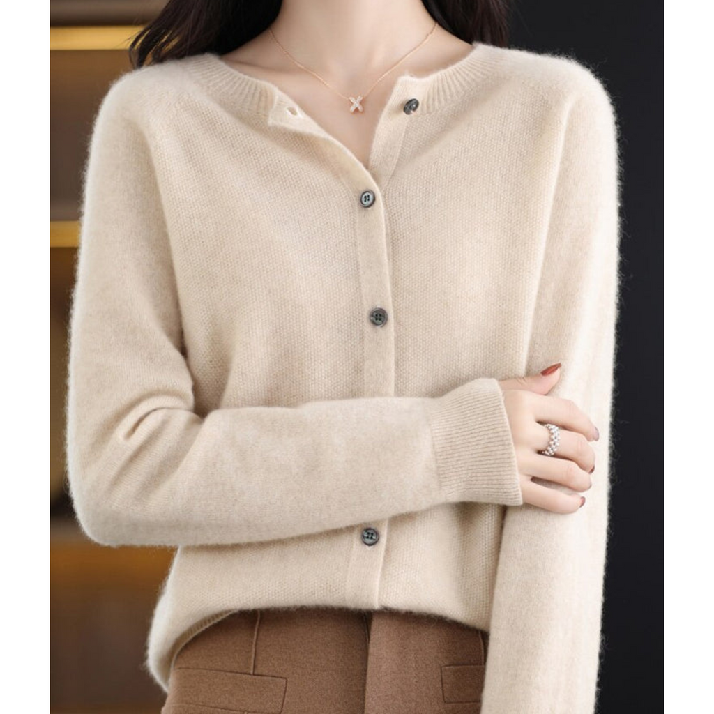 Charlotte Cardigan da Donna – Cardigan in Lana Merino e Cashmere con Collo Rotondo Elegante