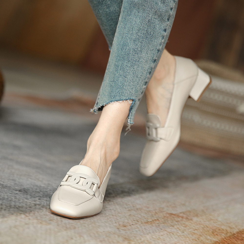 Lucienne Chaussures Mary Jane pour Femme – Mocassins en Cuir avec Talon Chunky Élégant