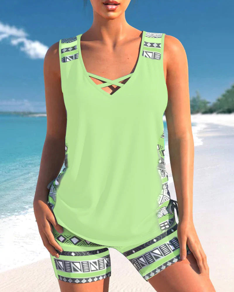 Bienna Tankini da Donna – Costume Geometrico con Pantaloncino Elegante Estivo
