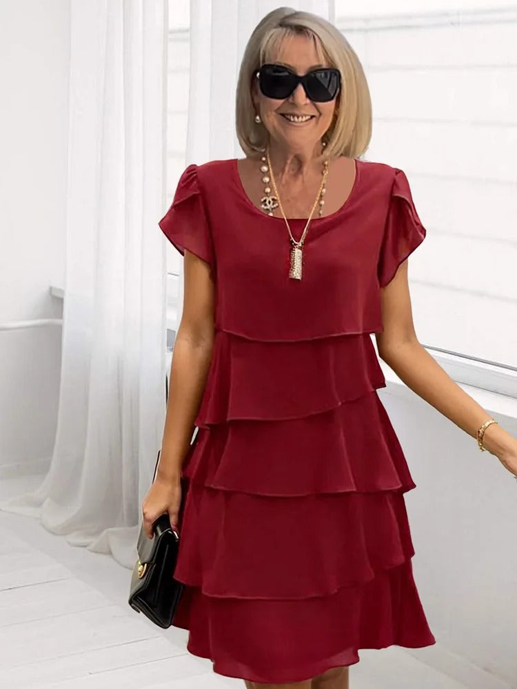 Giselle Vestido Midi de Chifón para Mujer – Vestido Elegante Asimétrico Chic