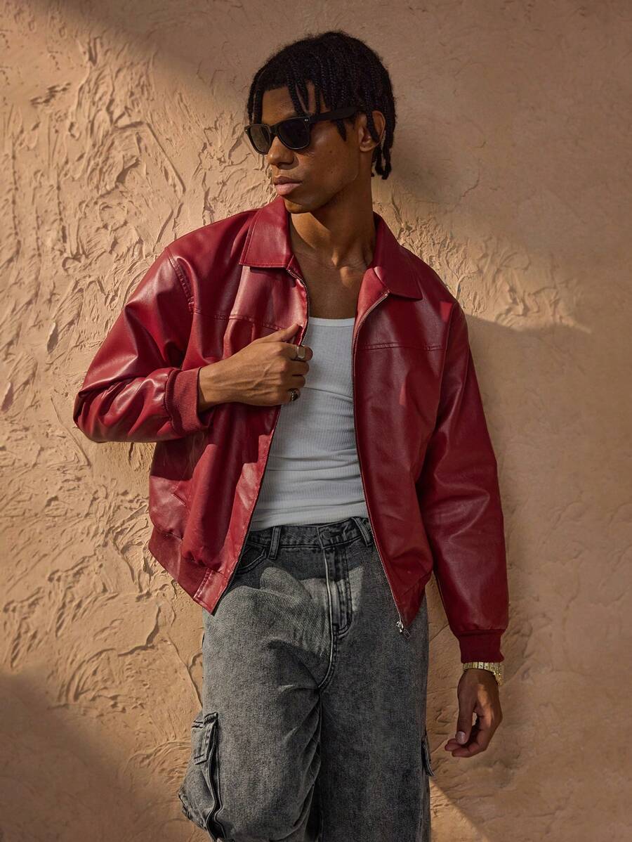 Vince Chaqueta de Polipiel para Hombre – Cazadora Roja Oversize Urbana Chic
