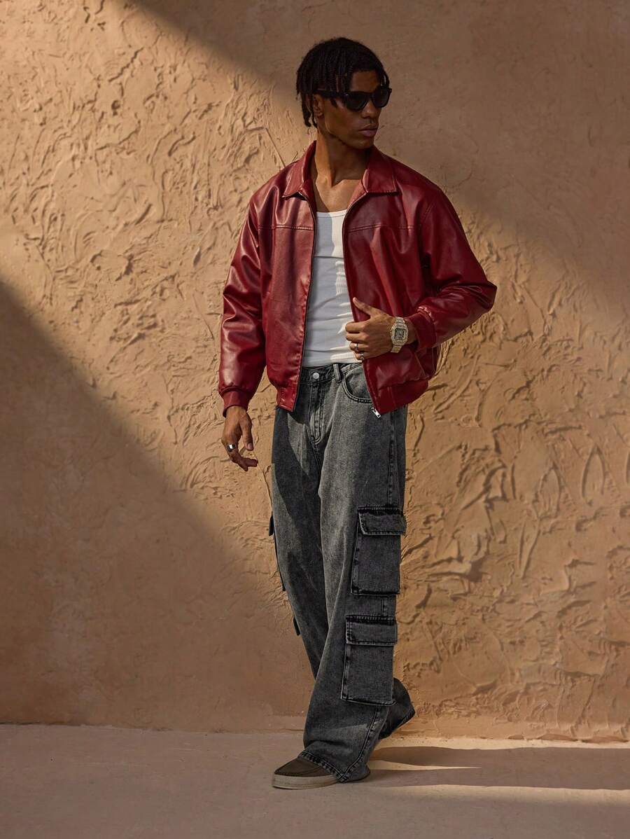 Vince veste en similicuir pour homme – blouson rouge oversize urbain chic