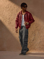 Vince veste en similicuir pour homme – blouson rouge oversize urbain chic