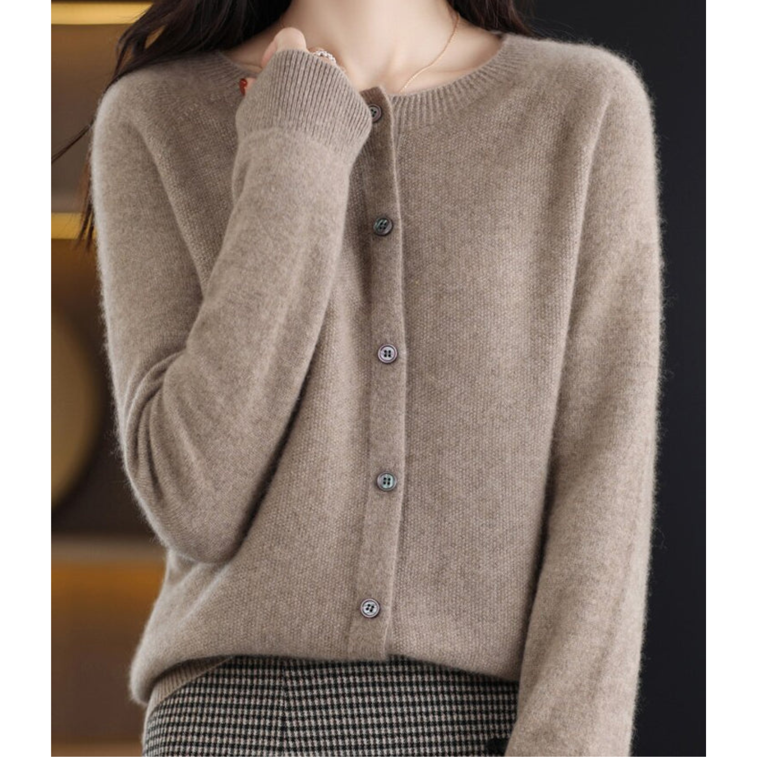 Charlotte Cárdigan Mujer – Cárdigan de Lana Merino y Cachemir con Cuello Redondo Elegante