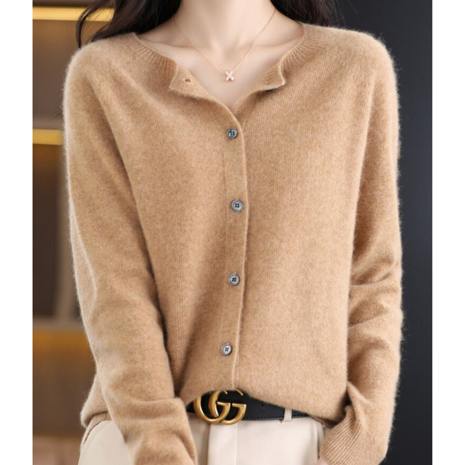 Charlotte Cárdigan Mujer – Cárdigan de Lana Merino y Cachemir con Cuello Redondo Elegante
