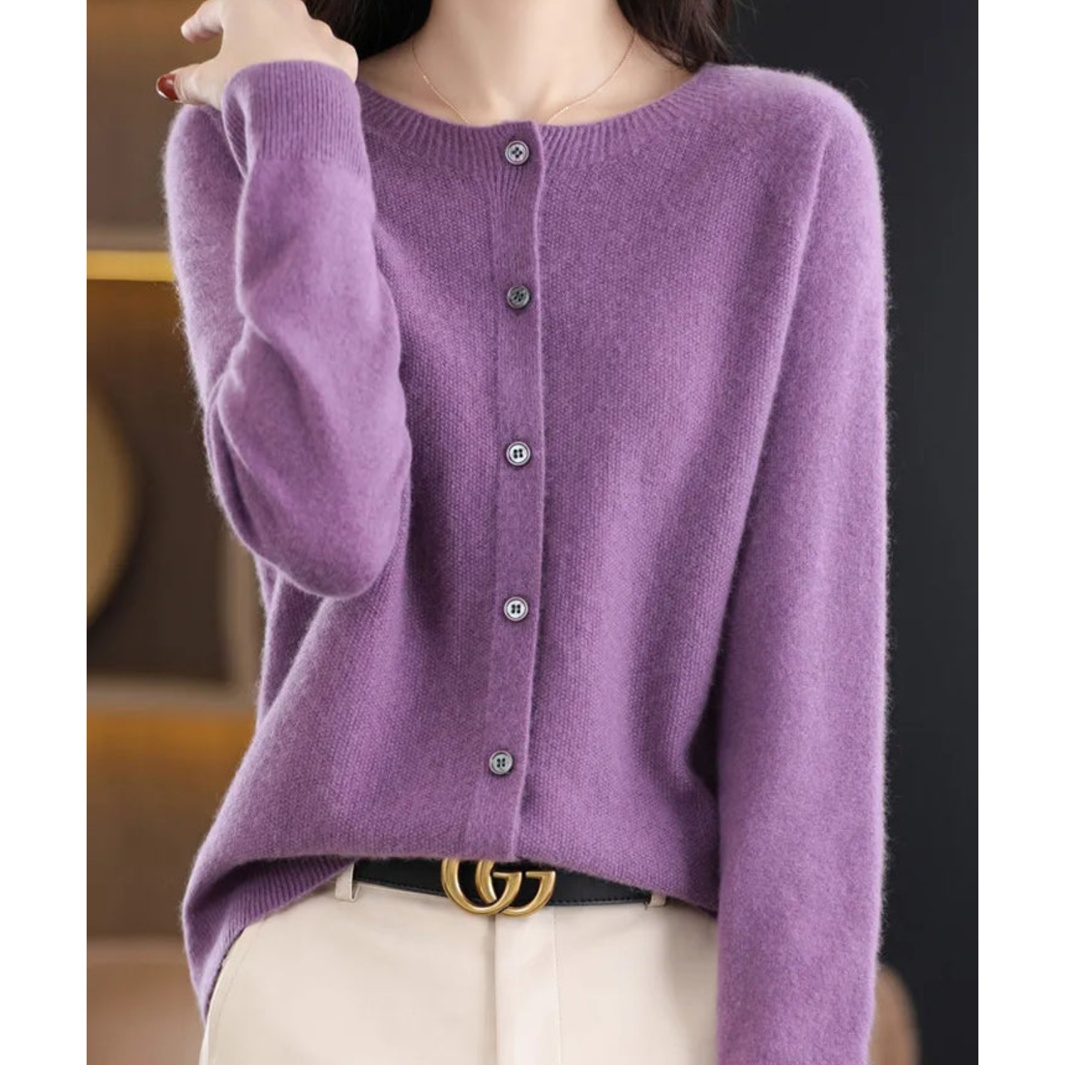 Charlotte Cárdigan Mujer – Cárdigan de Lana Merino y Cachemir con Cuello Redondo Elegante