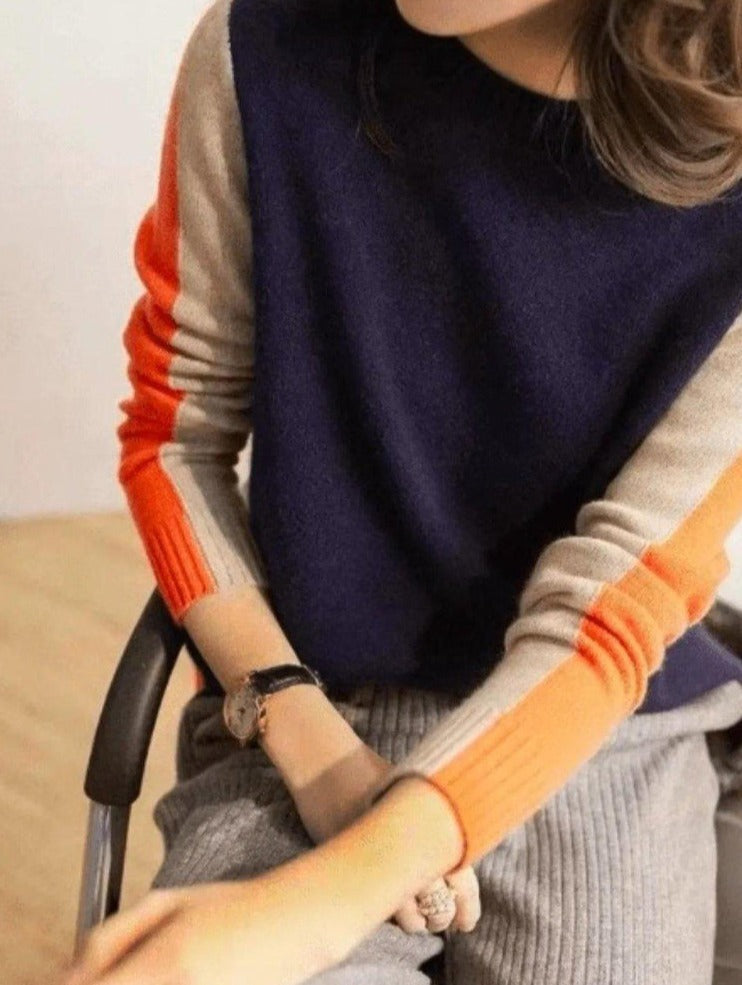 Véronique Jersey para Mujer – Suéter Color Block Elegante de Algodón Chic