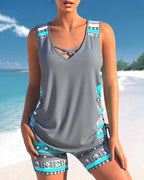 Bienna Tankini da Donna – Costume Geometrico con Pantaloncino Elegante Estivo