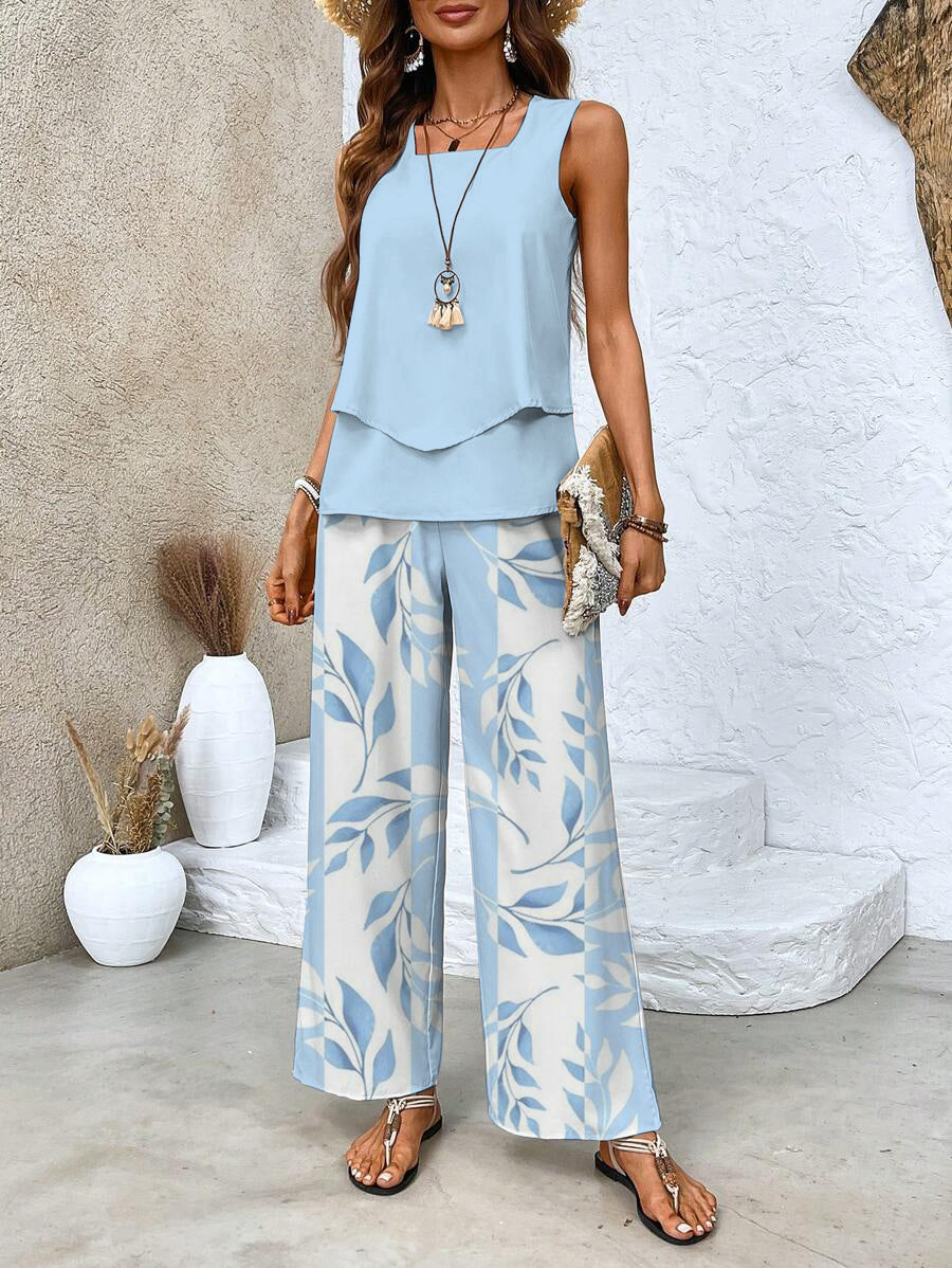 Ghislaine Ensemble floral pour femme – Ensemble élégant confortable deux pièces chic