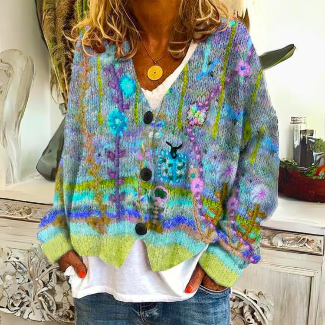 Elisa Cárdigan Bohemio para Mujer – Chaqueta de Punto Floral Multicolor Chic