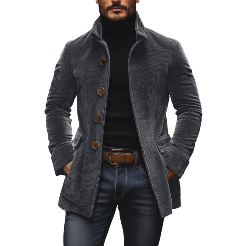 Ethan Abrigo de Pana para Hombre – Corte Slim Elegante con Cuello Alto Vintage