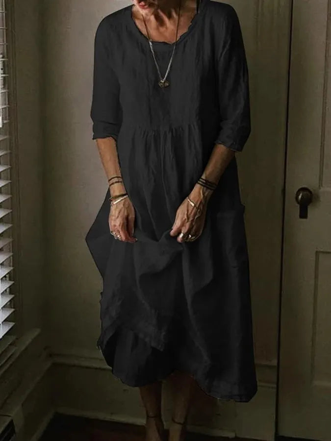 Félesca Vestido Maxi para Mujer – Vestido Largo Algodón Lino Verano Chic
