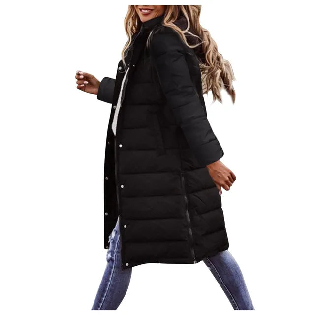 Evie Abrigo Largo Acolchado para Mujer – Chaqueta Invierno Elegante con Capucha