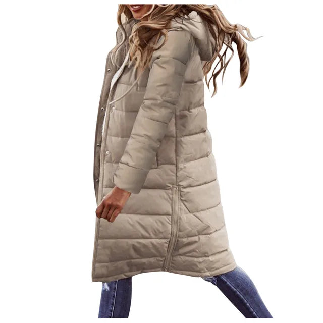 Evie Abrigo Largo Acolchado para Mujer – Chaqueta Invierno Elegante con Capucha