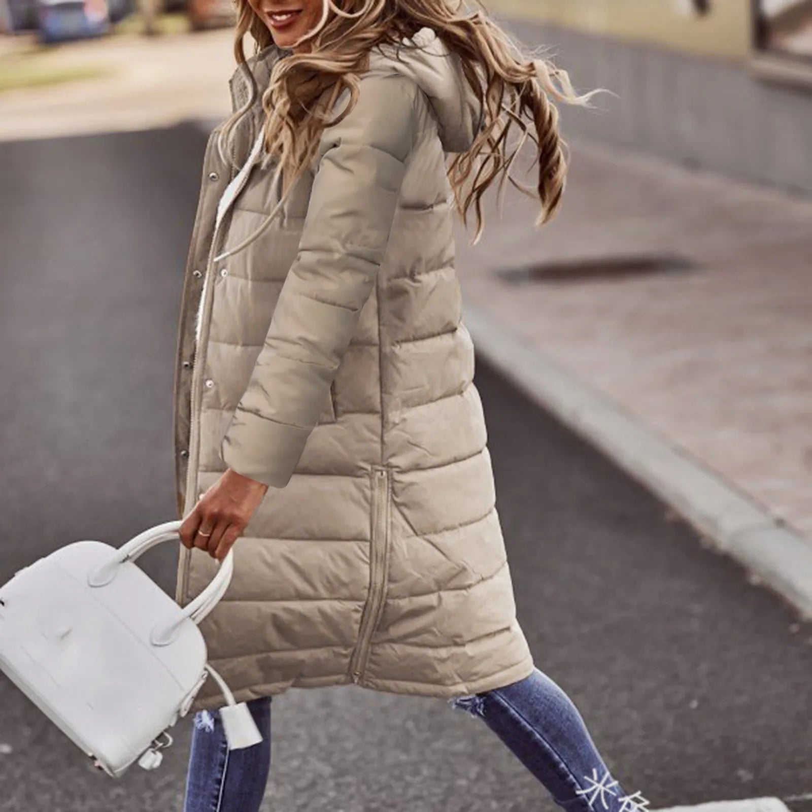 Evie Abrigo Largo Acolchado para Mujer – Chaqueta Invierno Elegante con Capucha