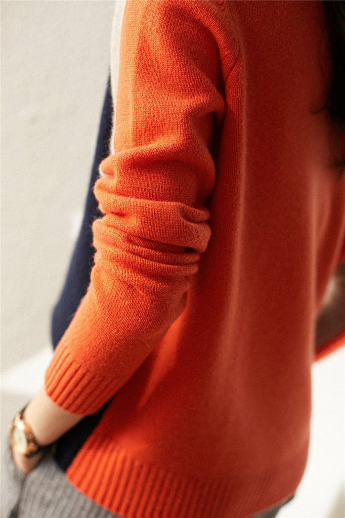 Véronique Jersey para Mujer – Suéter Color Block Elegante de Algodón Chic