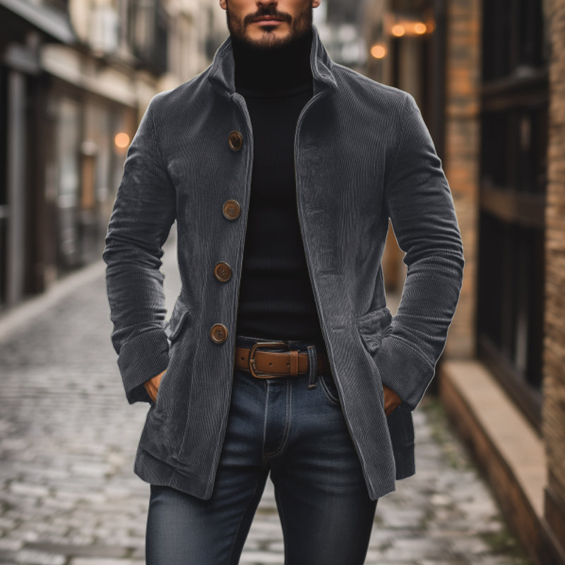 Ethan Abrigo de Pana para Hombre – Corte Slim Elegante con Cuello Alto Vintage