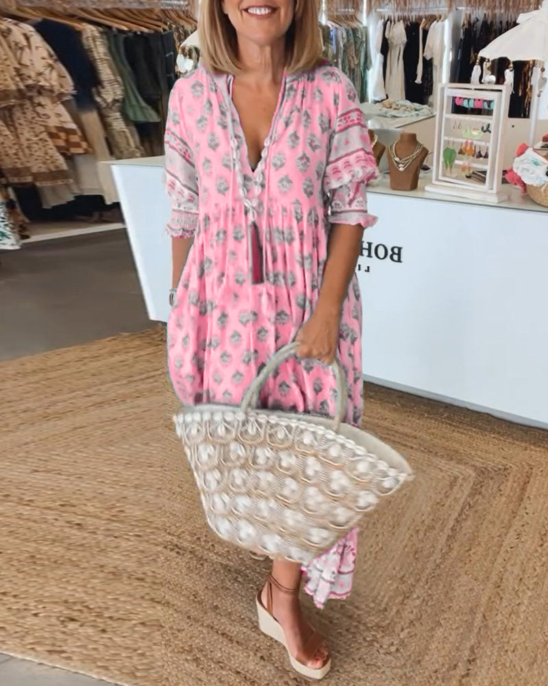 Robe Femme Tallulah – Robe Imprimée à Col en V avec Manches Mi-Longues & Coupe Confortable