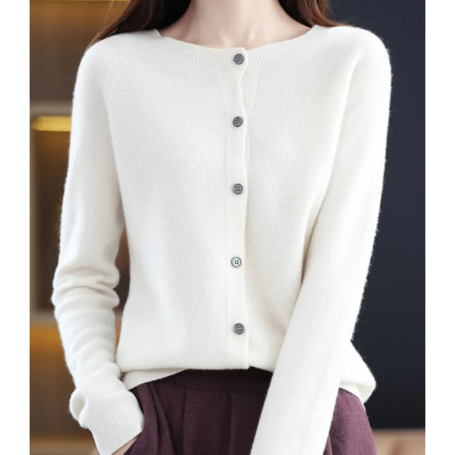 Charlotte Cárdigan Mujer – Cárdigan de Lana Merino y Cachemir con Cuello Redondo Elegante
