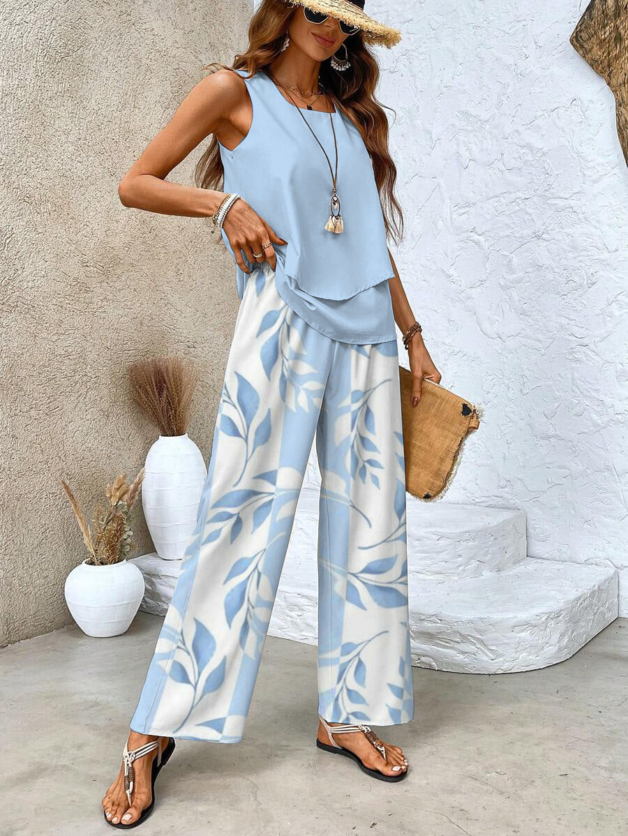 Ghislaine Ensemble floral pour femme – Ensemble élégant confortable deux pièces chic