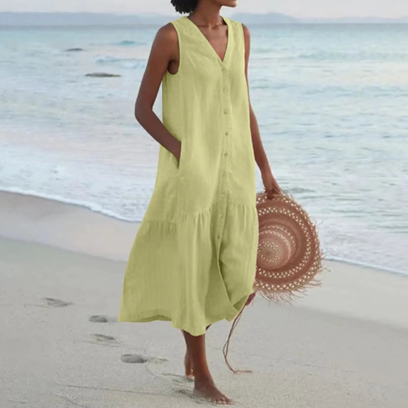 Lena Vestido Largo para Mujer – Vestido Elegante Fluido con Escote en V Chic