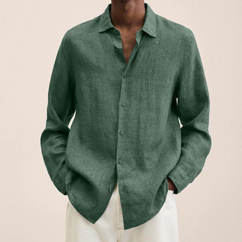 Giovanni Camisa de Lino Hombre – Manga Larga, Ligera y Transpirable