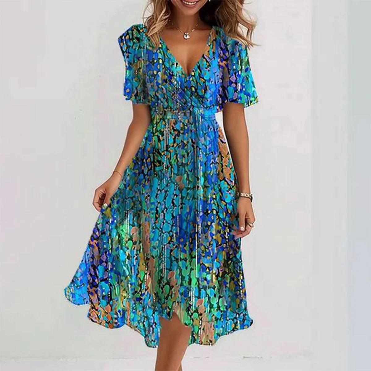 Clara Vestido para Mujer – Vestido Elegante Casual Chic Manga Corta