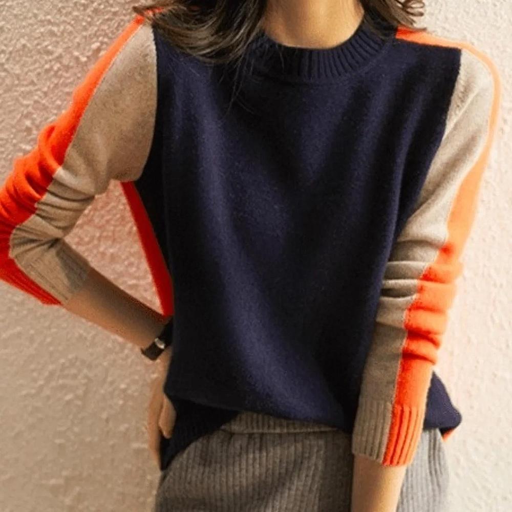 Véronique Jersey para Mujer – Suéter Color Block Elegante de Algodón Chic