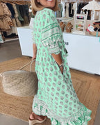 Robe Femme Tallulah – Robe Imprimée à Col V avec Manches Mi-Longues et Coupe Confortable
