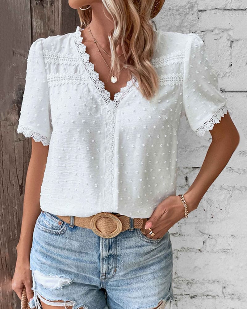 Sophie Blusa Vintage para Mujer – Blusa de Algodón con Encaje y Mangas Abullonadas