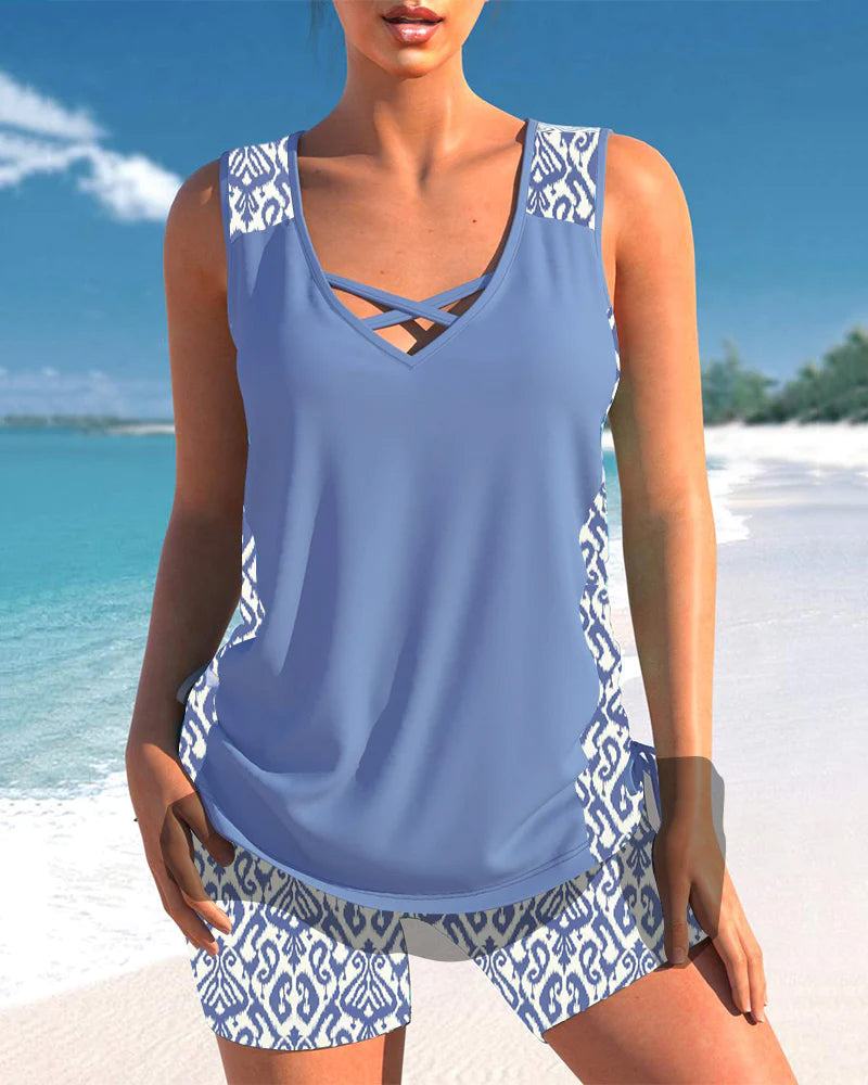 Bienna Tankini da Donna – Costume Geometrico con Pantaloncino Elegante Estivo