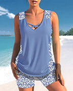 Bienna Tankini da Donna – Costume Geometrico con Pantaloncino Elegante Estivo