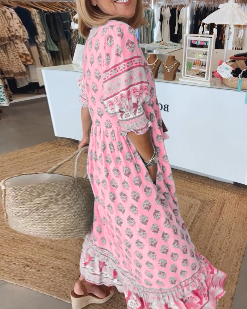 Robe Femme Tallulah – Robe Imprimée à Col V avec Manches Mi-Longues et Coupe Confortable