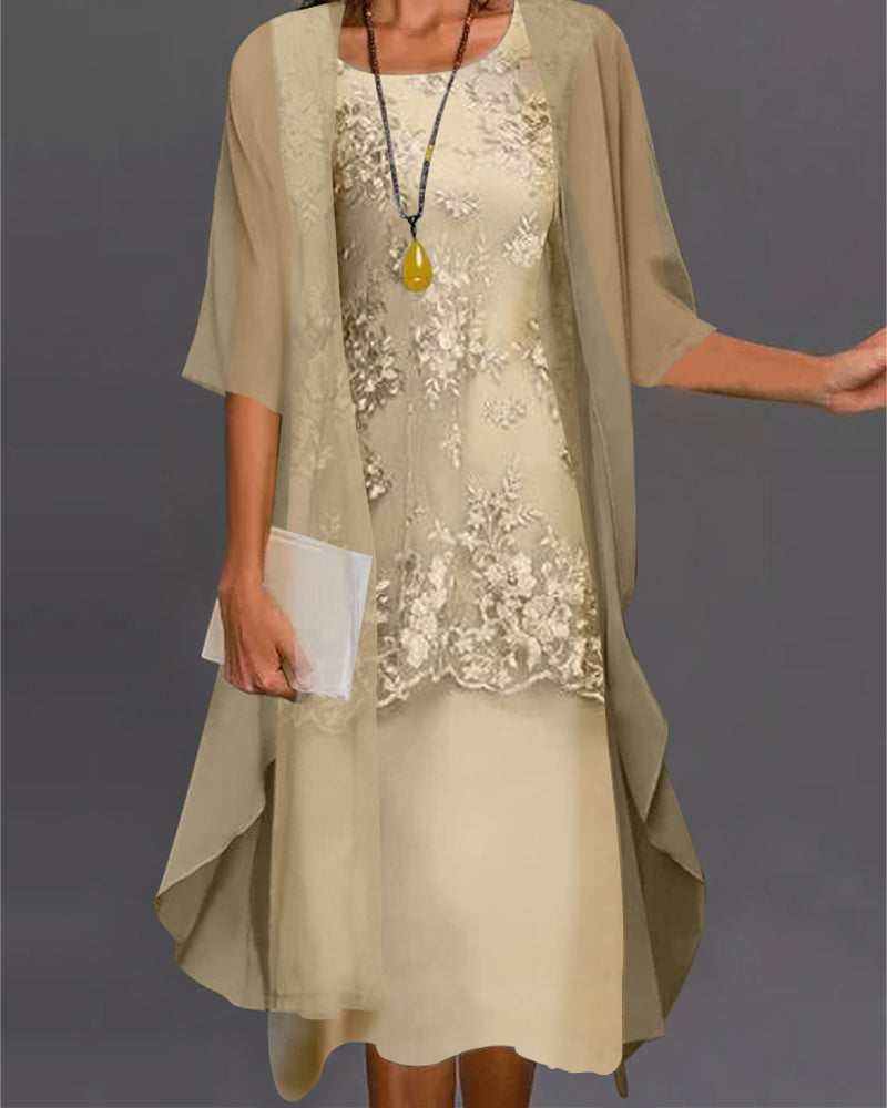 Rishta Vestido Dos Piezas para Mujer – Vestido de Gasa y Encaje Elegante Chic