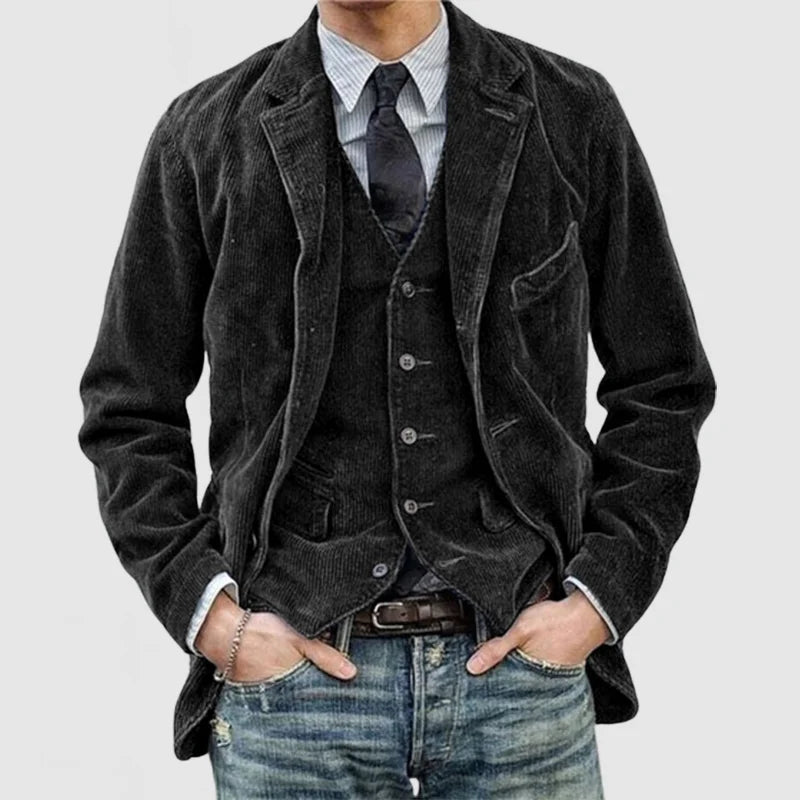 James Blazer en velours côtelé pour homme – Veste élégante avec gilet classique