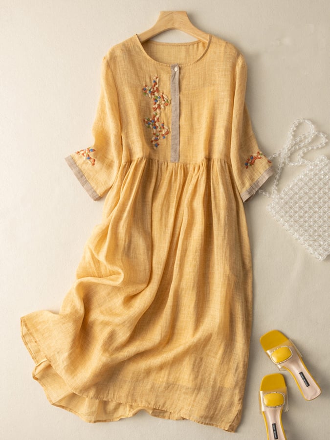 Zara Vestido Bohemio para Mujer – Vestido de Algodón y Lino Bordado Étnico
