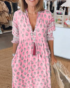 Robe Femme Tallulah – Robe Imprimée à Col V avec Manches Mi-Longues et Coupe Confortable