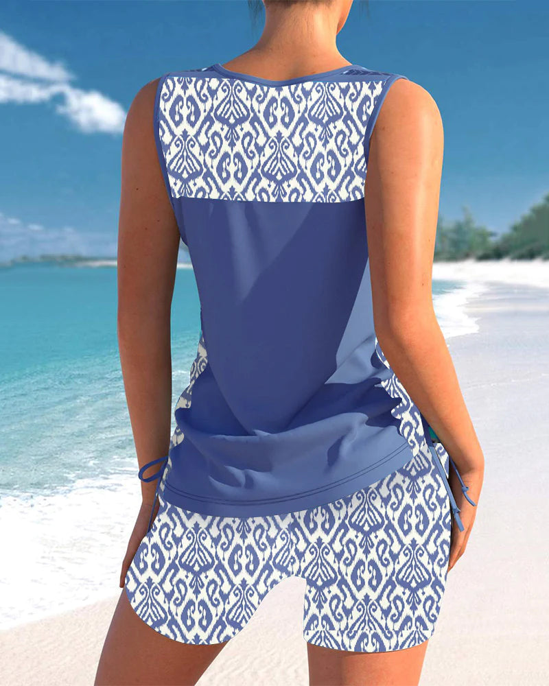 Bienna Tankini da Donna – Costume Geometrico con Pantaloncino Elegante Estivo