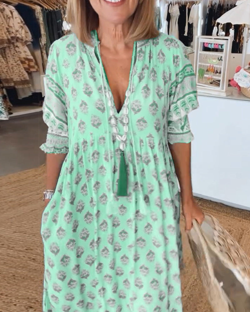 Robe Femme Tallulah – Robe Imprimée à Col V avec Manches Mi-Longues et Coupe Confortable
