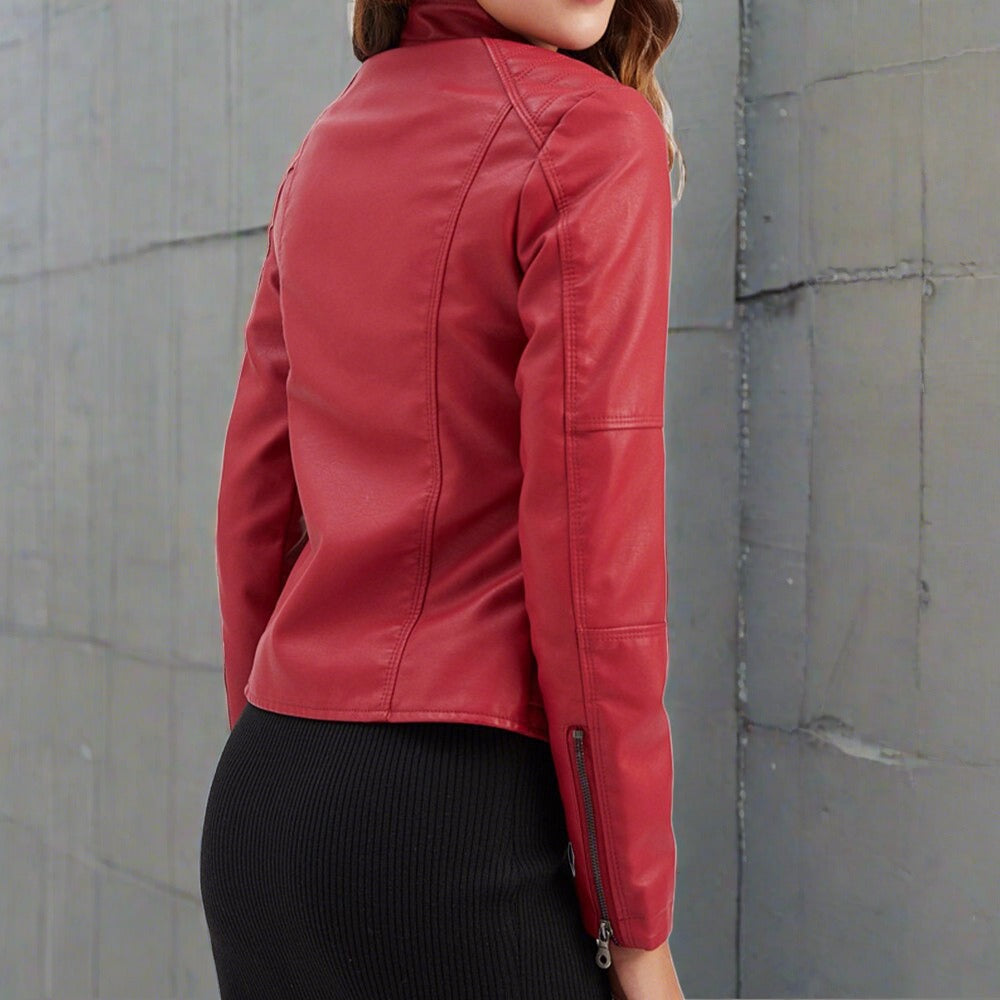 Valeria Veste en cuir pour femme – Coupe élégante avec fermeture éclair et poches zippées
