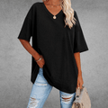 Ninon T-shirt oversize pour femme – T-shirt col en V décontracté chic