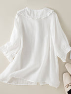 Jillian Blouse pour femme – Chemise en coton et lin avec col volanté chic