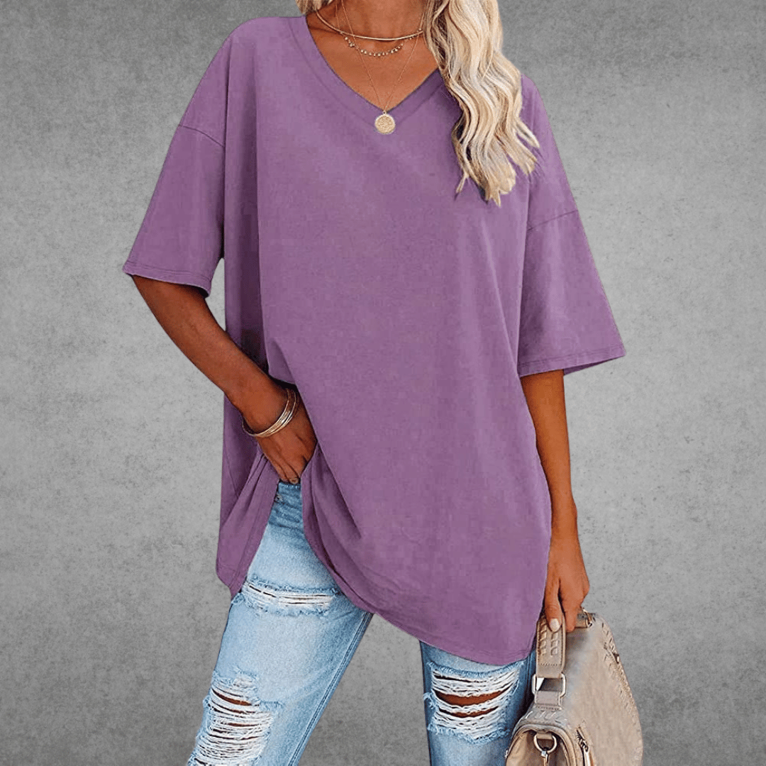 Ninon Camiseta Oversize para Mujer – T-Shirt Cuello V Casual Chic